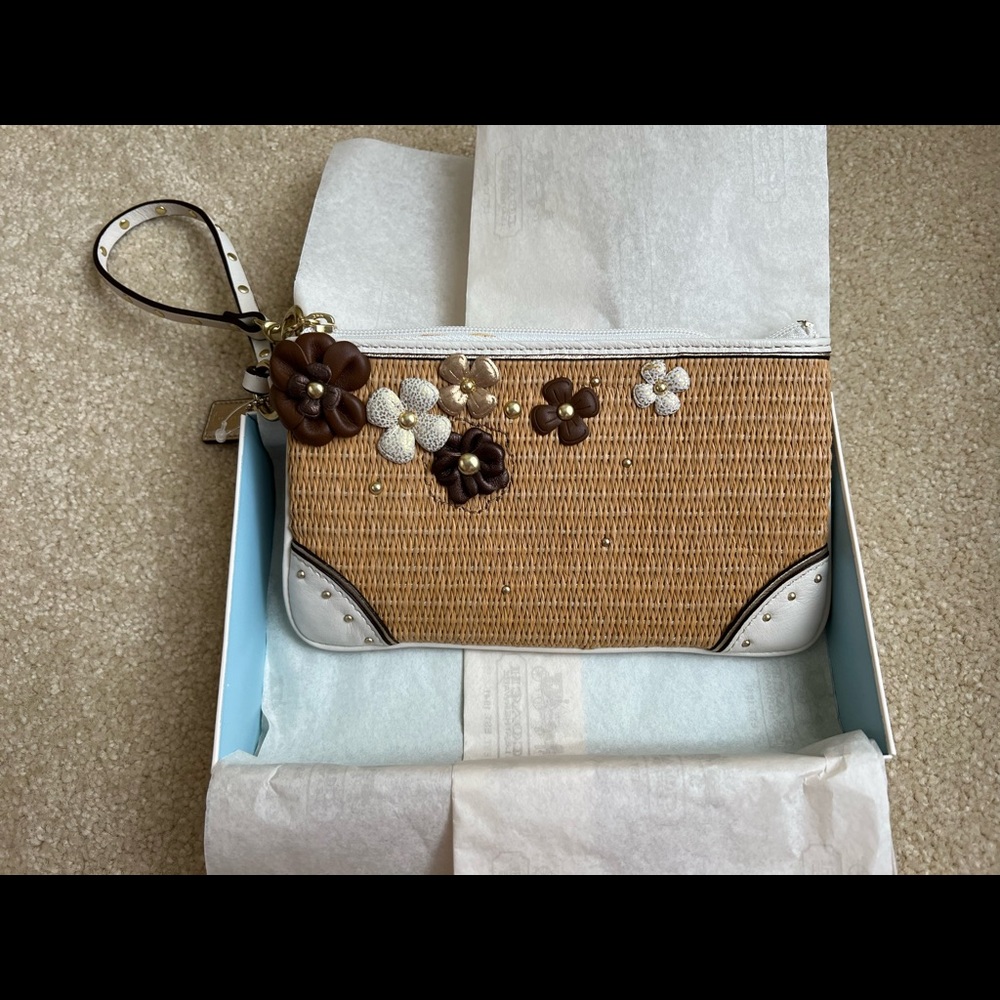 Coach Straw, Floral White Wristlet